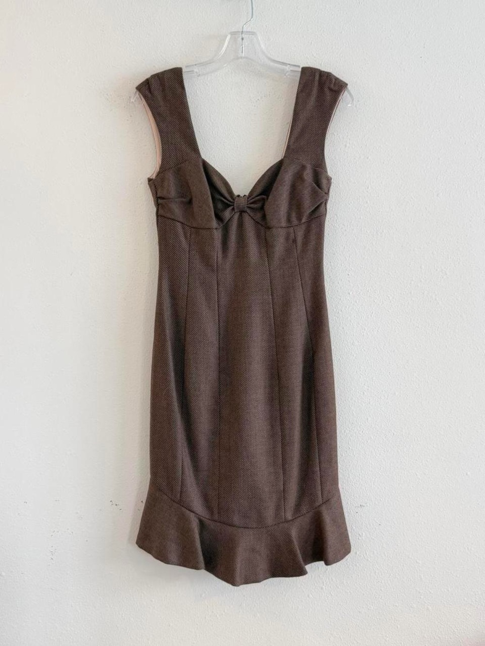 Rebecca Taylor Brown Midi Dress with Front Bow